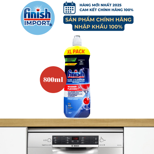 Chai 800ml nước làm bóng chén Finish – (Hỗ trợ sấy khô và không bị đọng nước trên ly thủy tinh).
